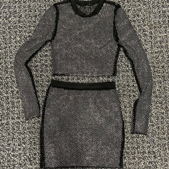NEW Black Crystal Mesh Two-Piece Set Crystal Festival Mini Skirt + Crop Top S/M - Picture 8 of 10
